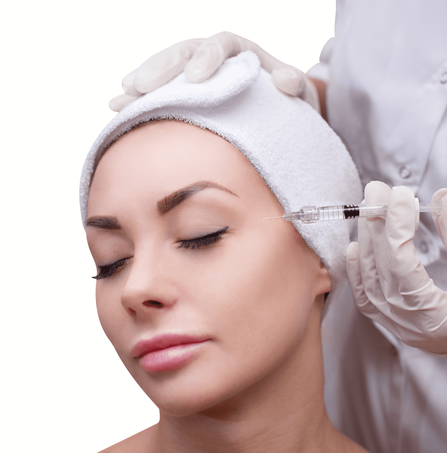 Facial injection procedure in progress