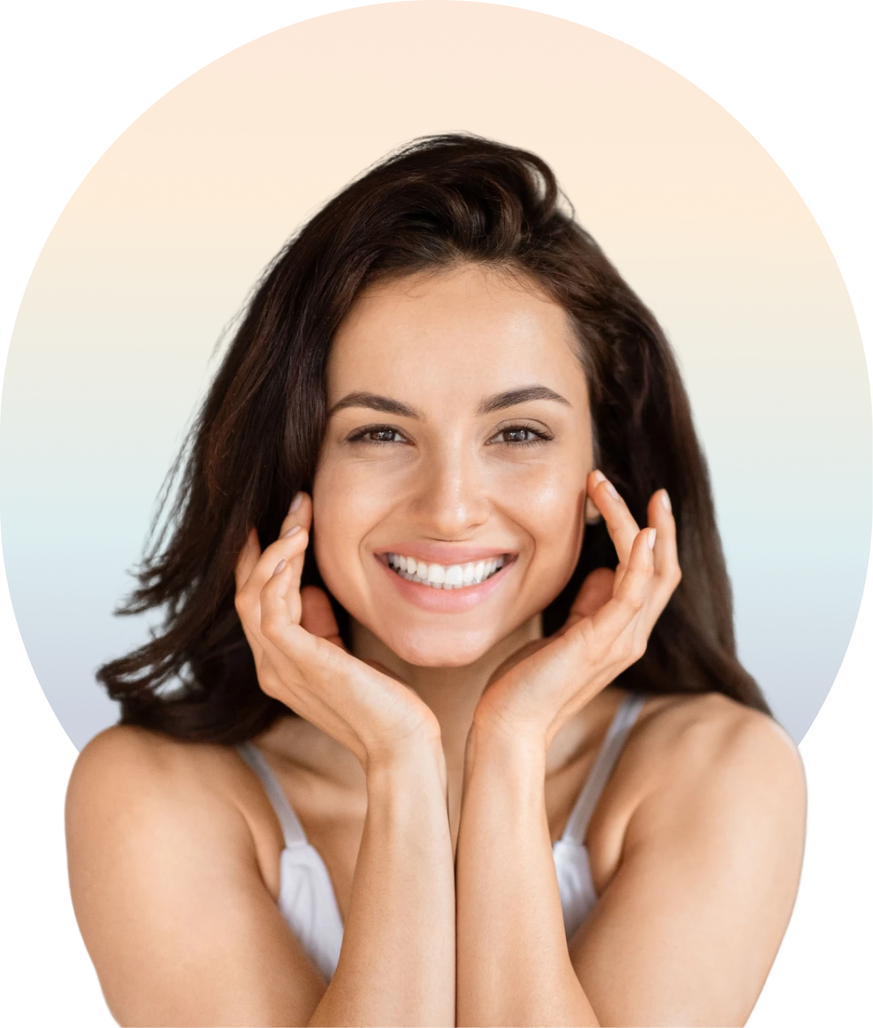 Happy woman with long hair smiling